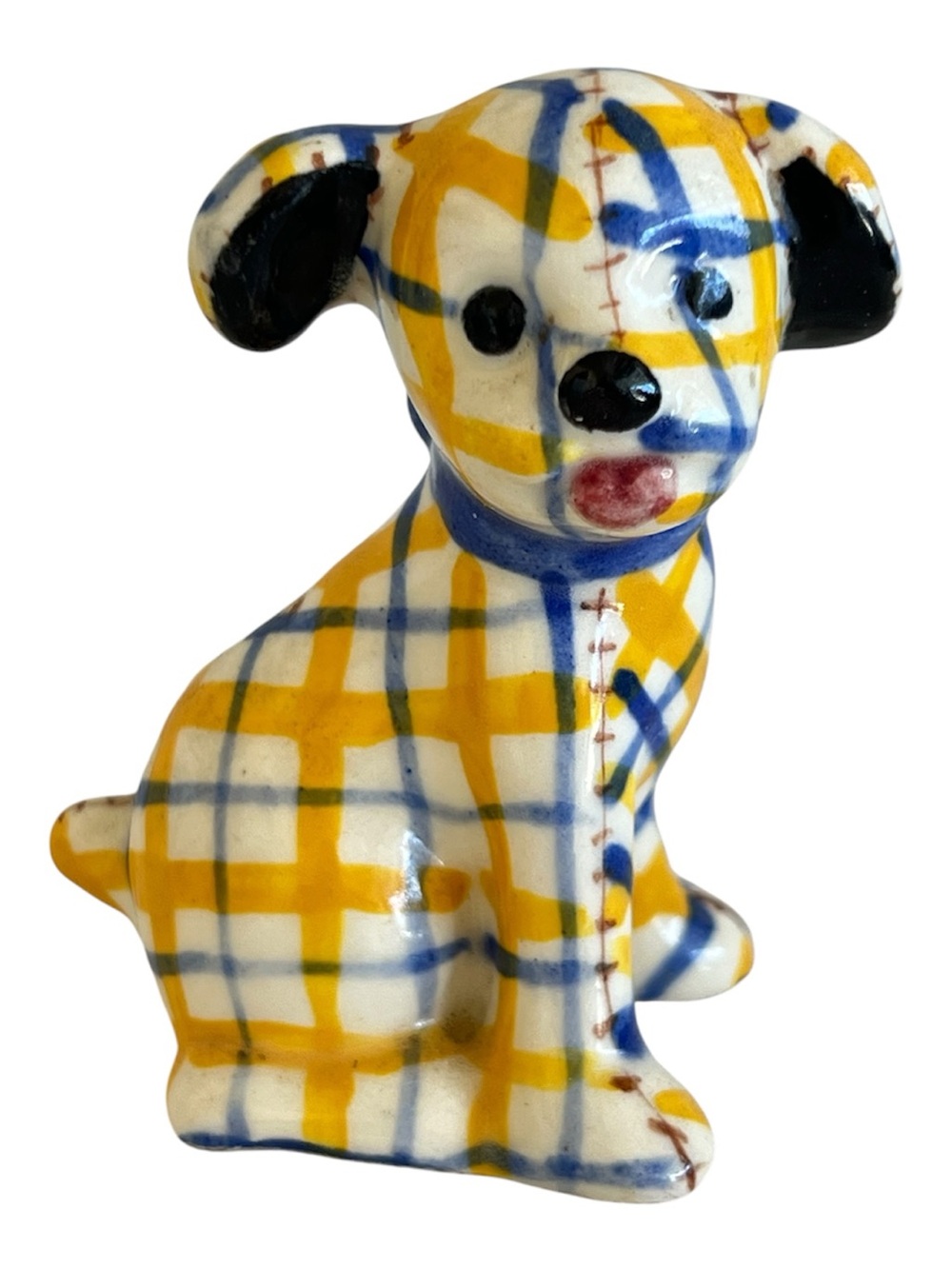 Vintage Laguna pottery yellow
Plaid dog figure 4”